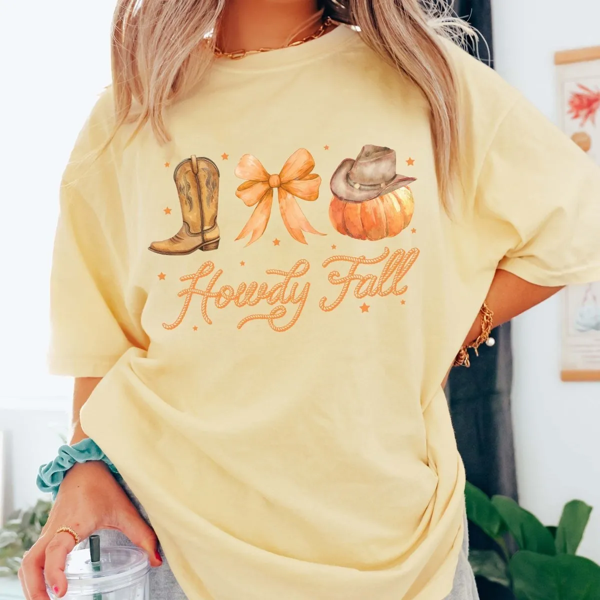 Howdy Fall Boot Bow Pumpkin Comfort Color Wholesale Tee - Fast Shipping