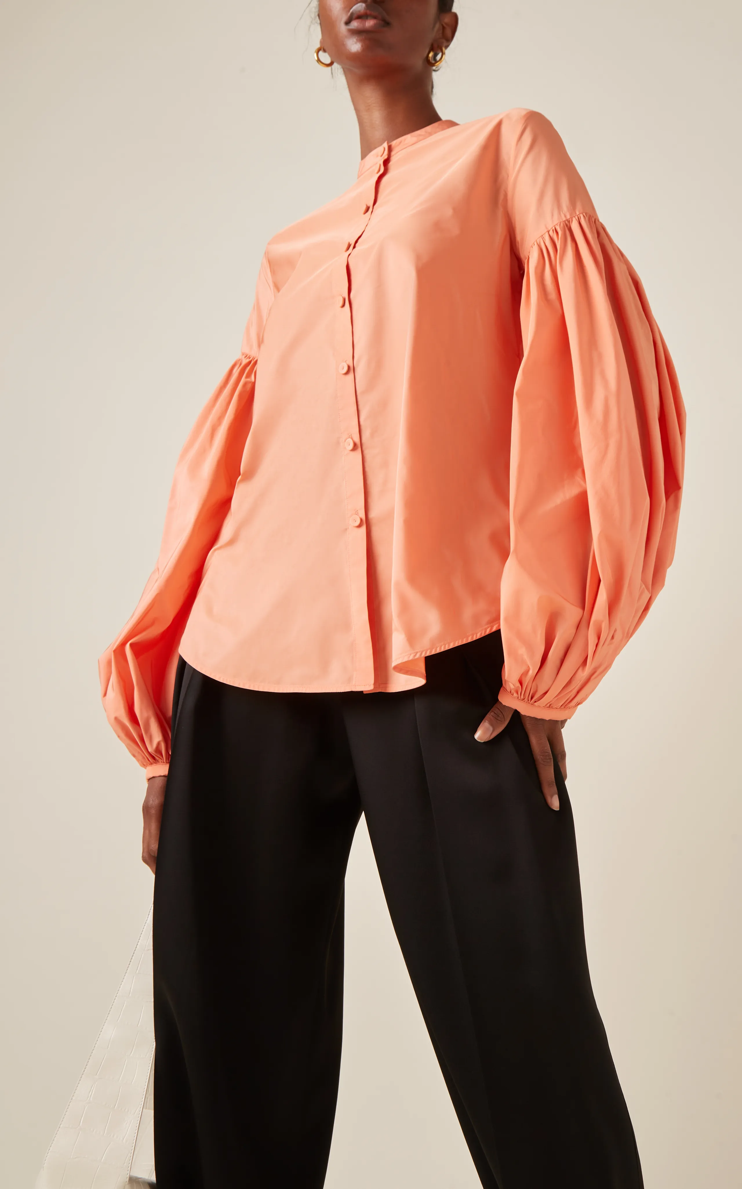 Jil Sander Exclusive Puff-Sleeve Button-Down Tunic Top