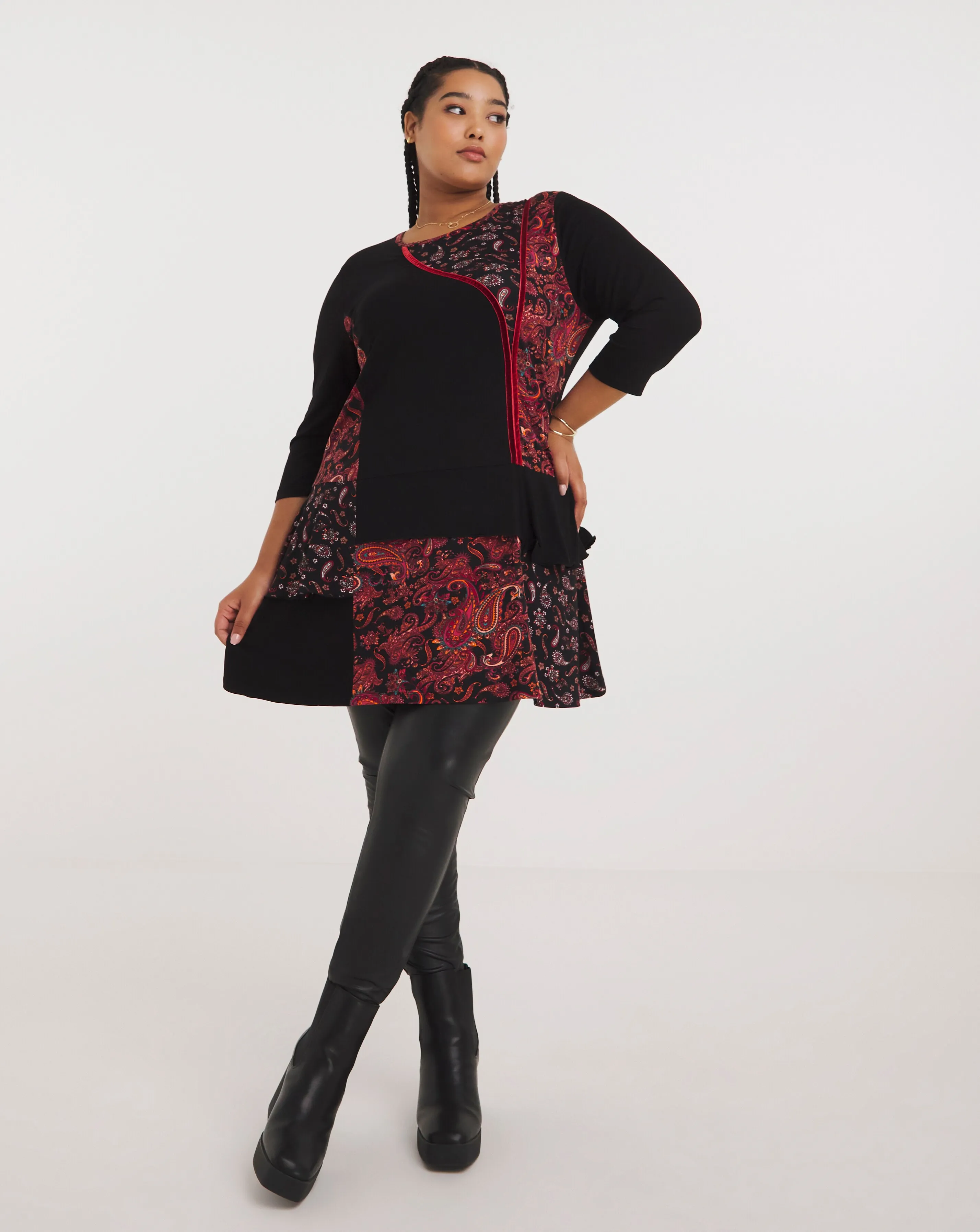 Joe Browns Red Black Mix Match Jersey Tunic | Simply Be