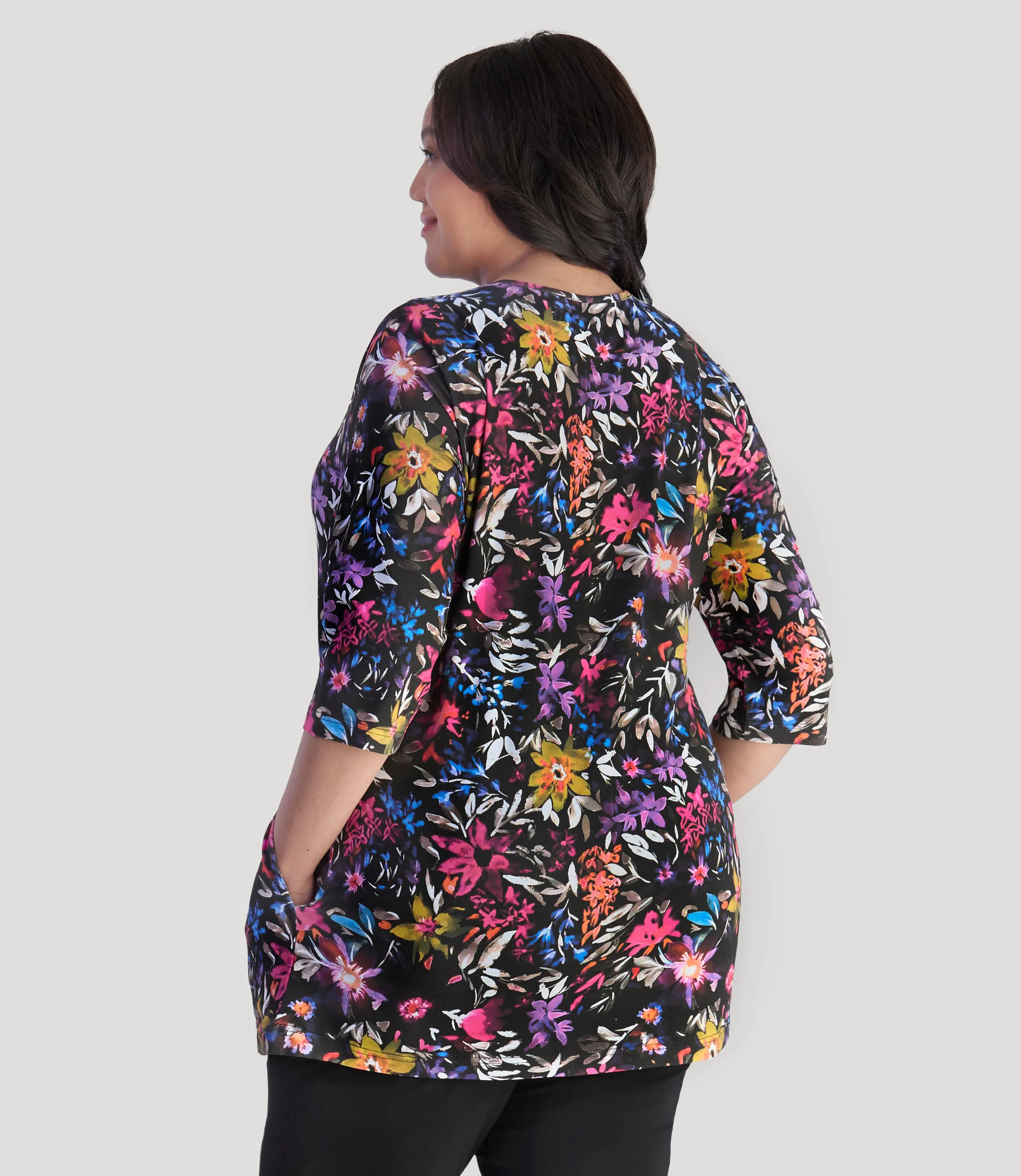 Junonia 3/4 Sleeve Pocketed Tunic Floral Forest