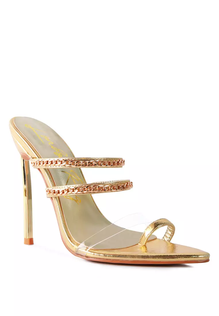 London Rag Gold High Heeled Toe Ring Sandals