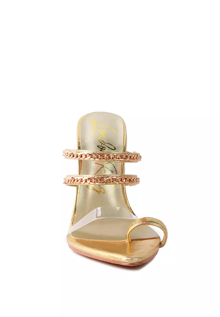 London Rag Gold High Heeled Toe Ring Sandals