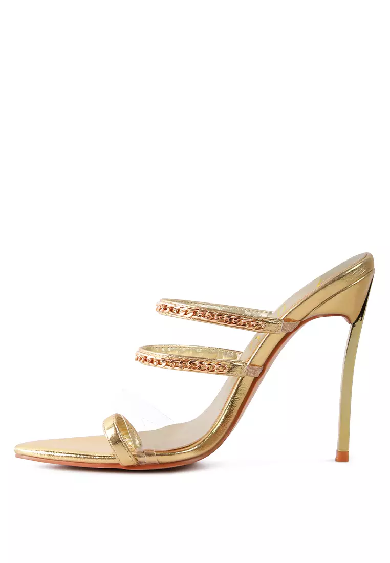 London Rag Gold High Heeled Toe Ring Sandals