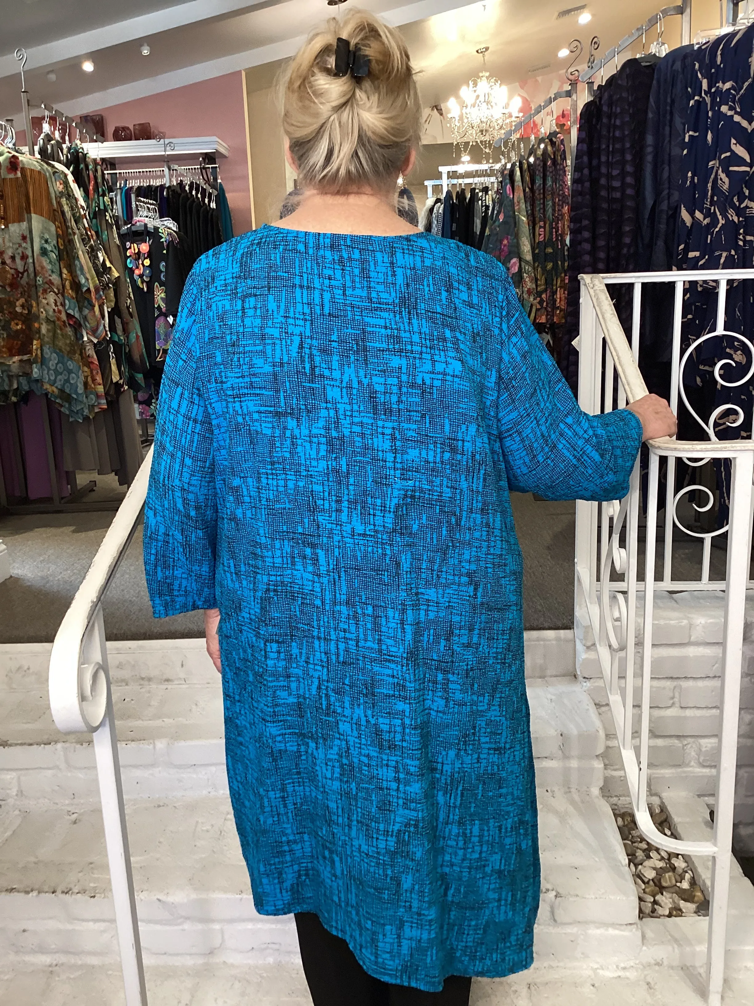 LONG ASYM TUNIC - TURQ PRINT