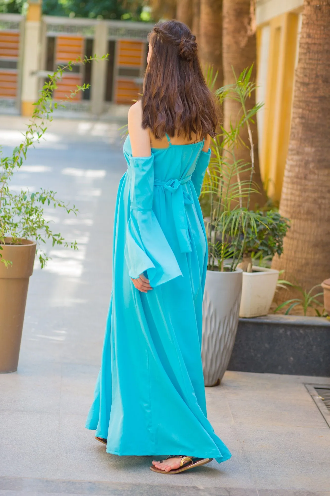 Luxury Sky Blue Cold Shoulder Maternity Gown