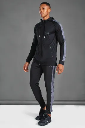 Man Poly Skinny Zip Through Hooded Tracksuit | boohooMAN UK