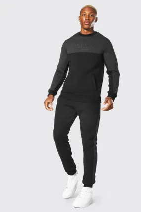 Man Roman Tape Colour Block Sweat Tracksuit | boohooMAN UK