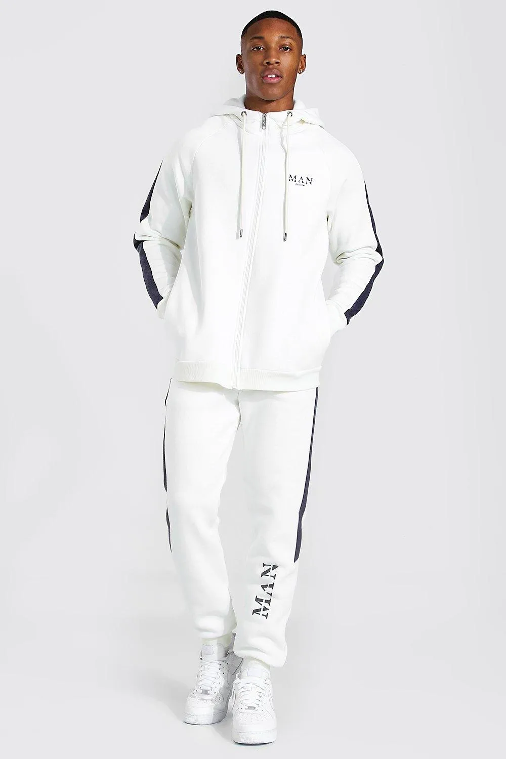 Man Roman Zip Hooded Tracksuit With Panels | boohooMAN UK