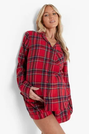 Maternity Brushed Check Button Pj Short Set