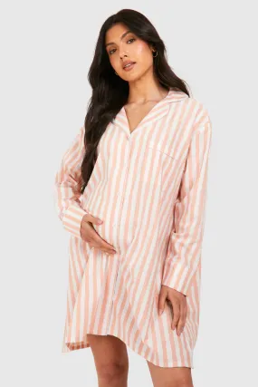 Maternity Cotton Stripe Button Down Night Shirt