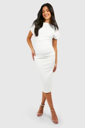 Maternity Crepe Boat Neck Midi Dress