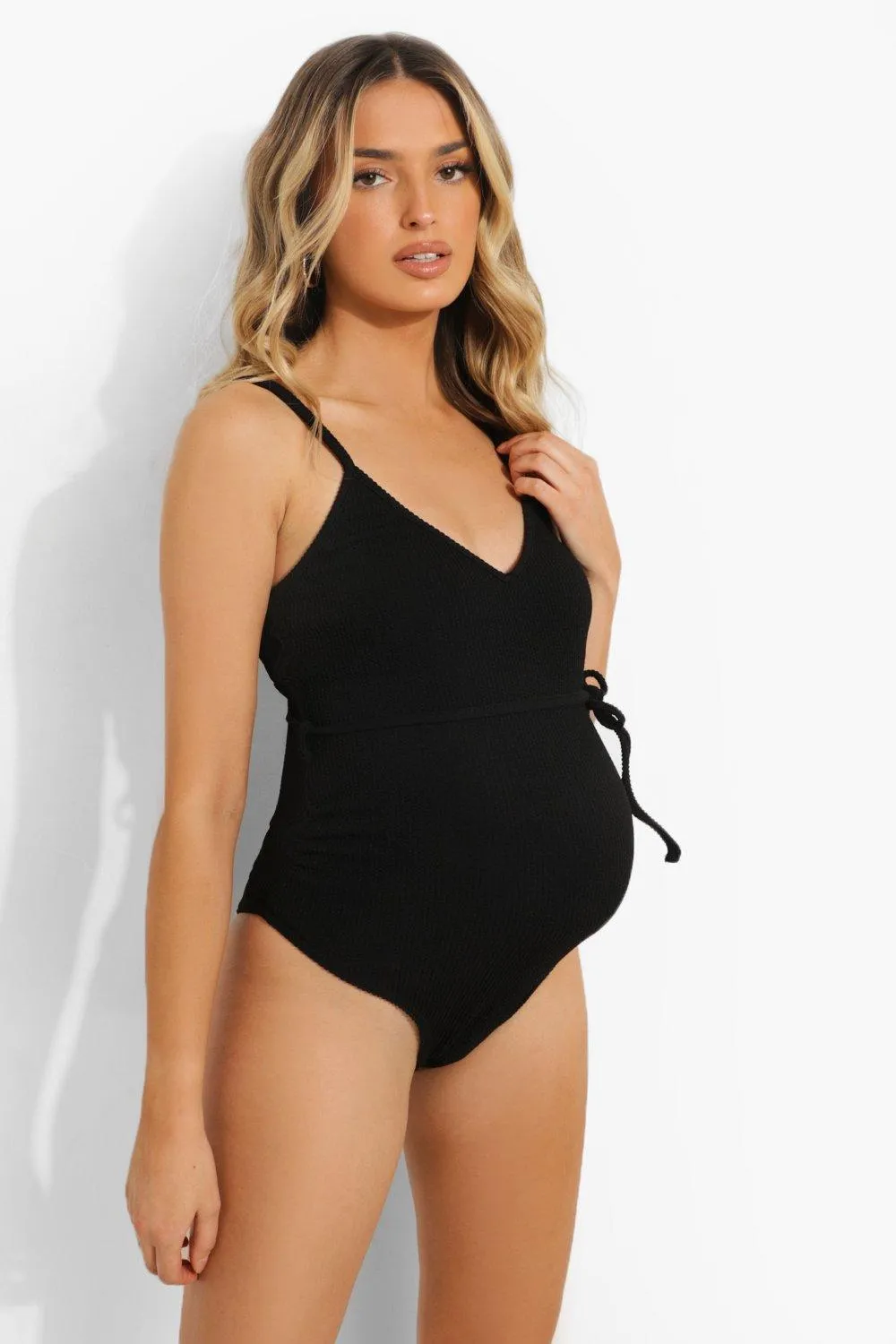 Maternity Crinkle Tie Waist Swimsuit