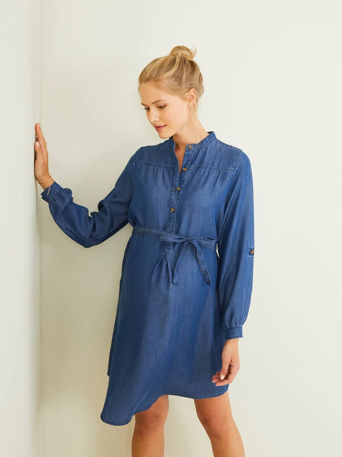 Maternity Dress in Lightweight Denim - denim blue