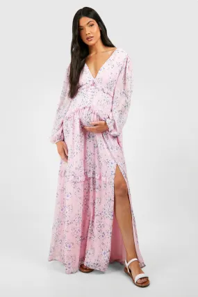 Maternity Floral Print Side Split Maxi Dress