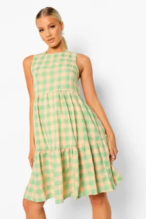 Maternity Gingham Woven Smock Dress