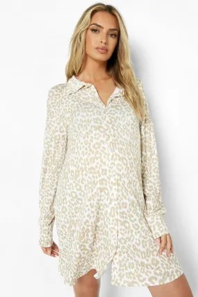 Maternity Leopard Button Front Sleep Shirt