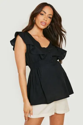 Maternity Linen Ruffle Smock Top