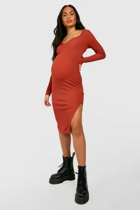 Maternity Notch Neck Midi Dress