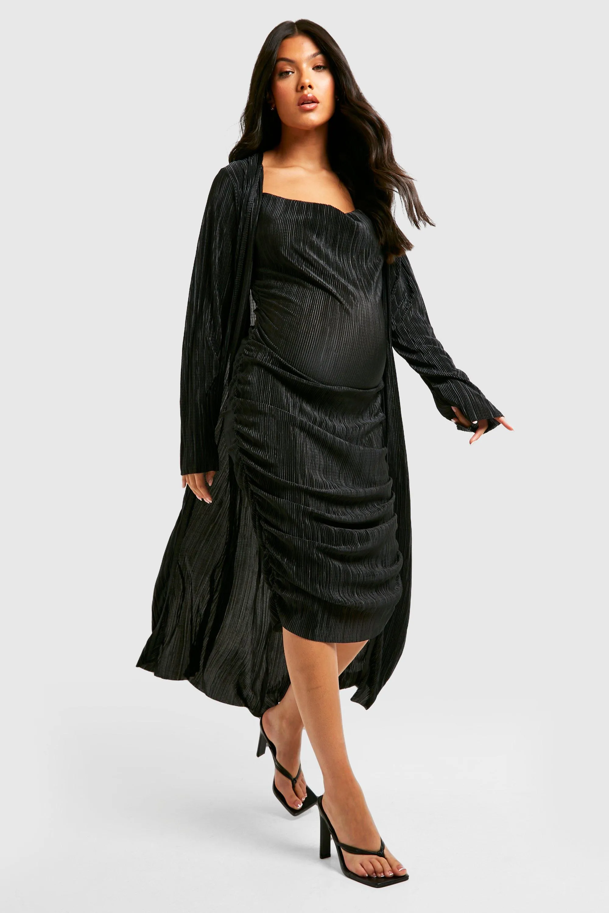 Maternity Plisse Longline Duster