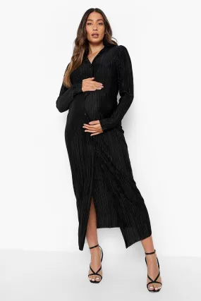 Maternity Plisse Shirt Dress