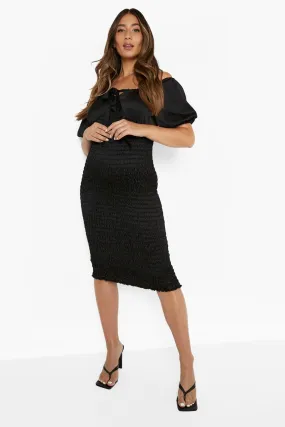 Maternity Satin Shirred Midi Dress