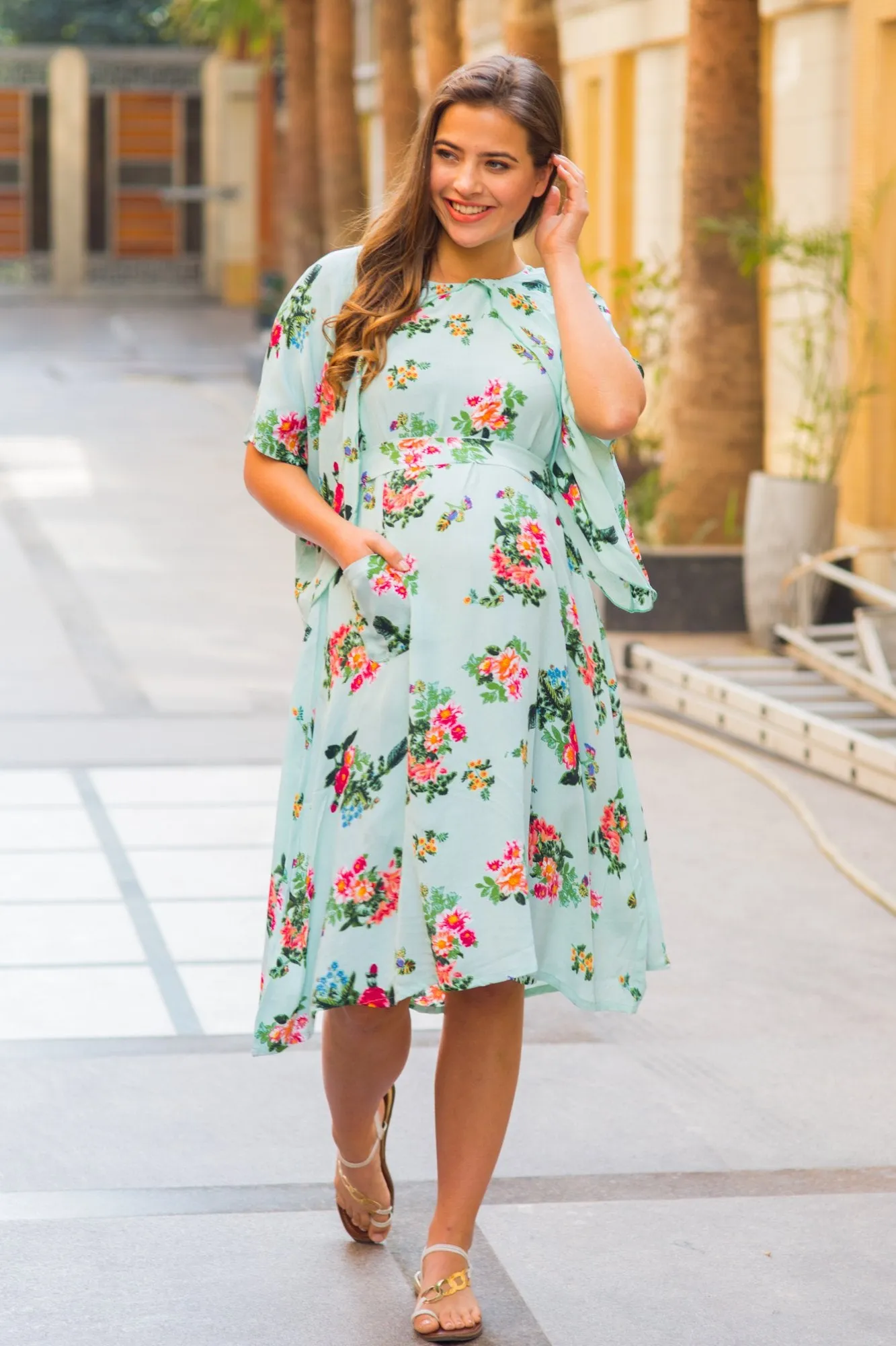 Mint Water Lilly Maternity & Nursing Flap Dress