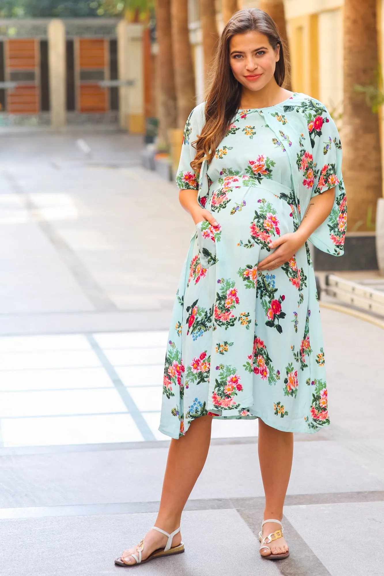 Mint Water Lilly Maternity & Nursing Flap Dress