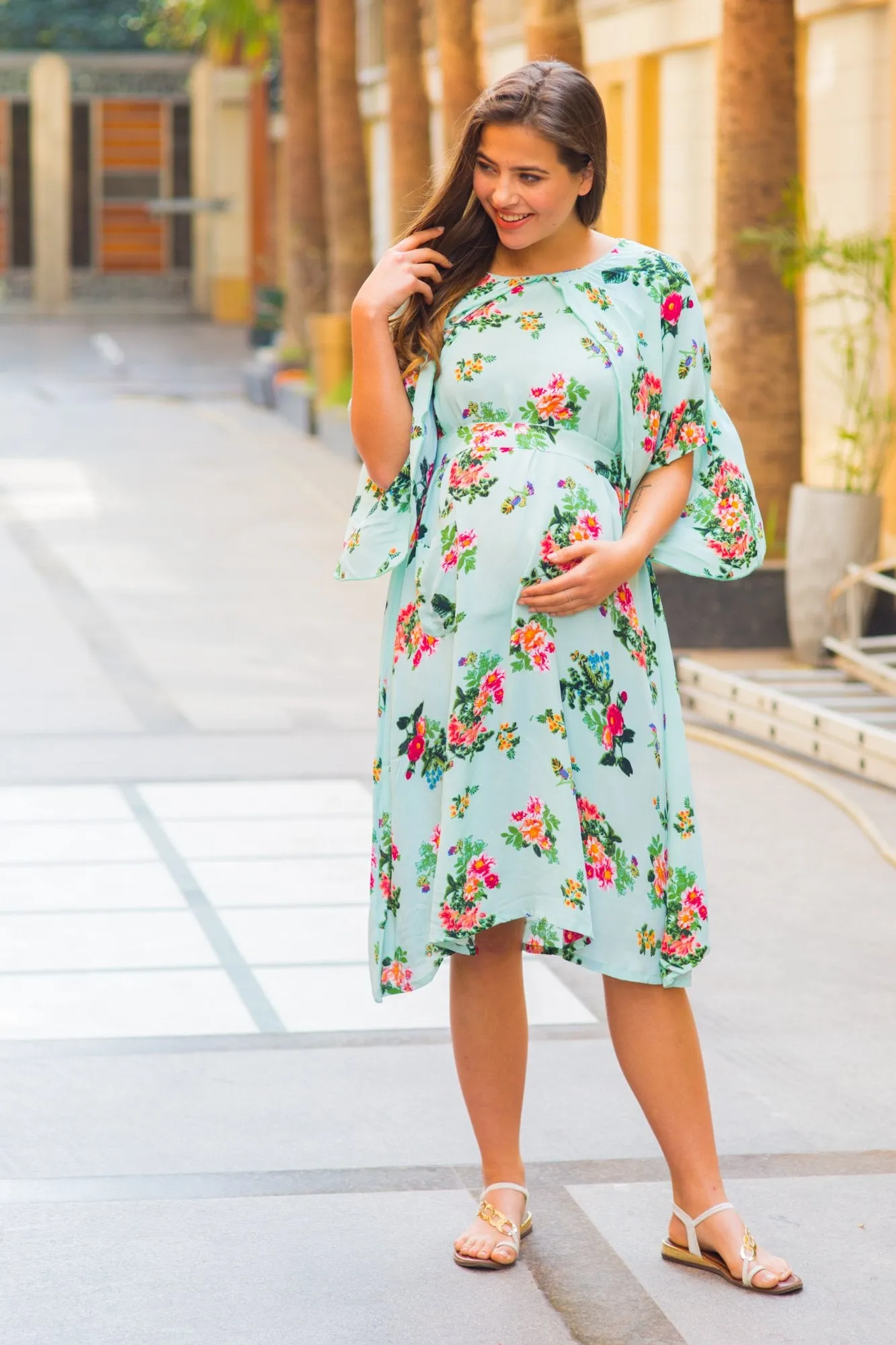 Mint Water Lilly Maternity & Nursing Flap Dress