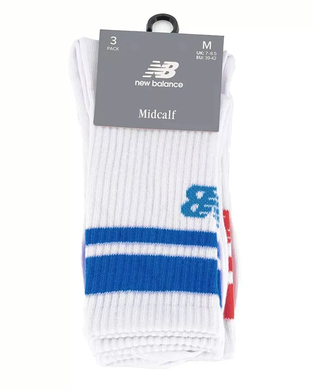 New Balance Stripe Midcalf Socks 3 Pack White