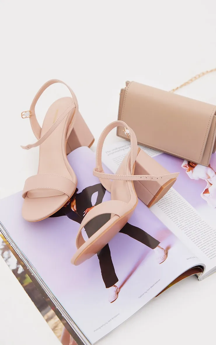 Nude Pu Basic Strap Detail Low Heeled Sandals