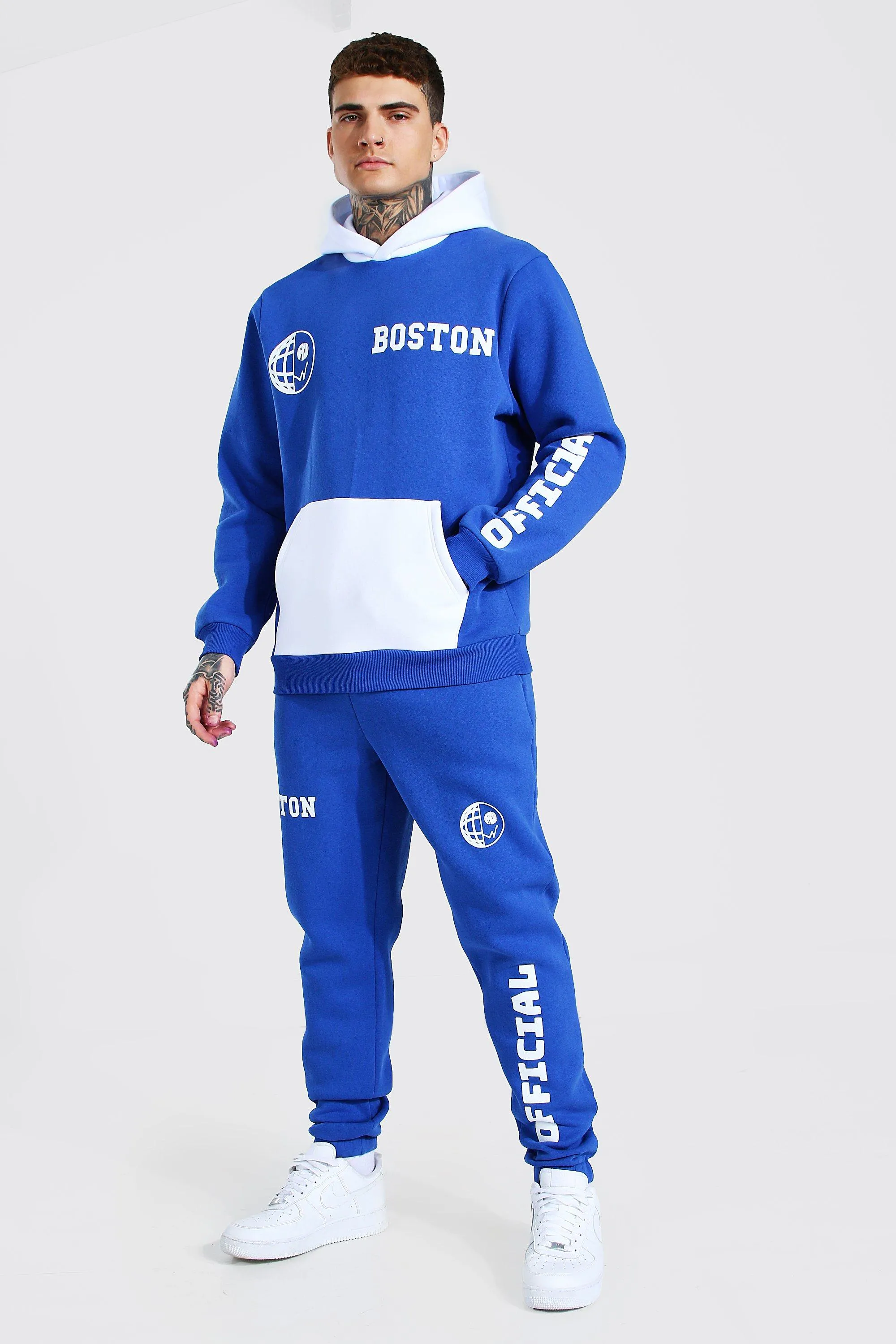 Official Print Colour Block Hooded Tracksuit | boohooMAN UK