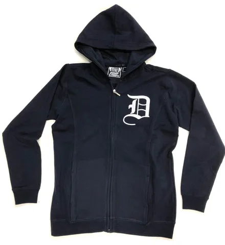 Old Tiger Stadium Blueprint Sweatshirt. Women's Fitted Navy Zip Hoodie, Navin Field