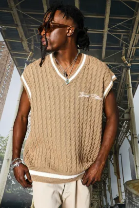 Oversized Cable Knitted Vest | boohooMAN UK