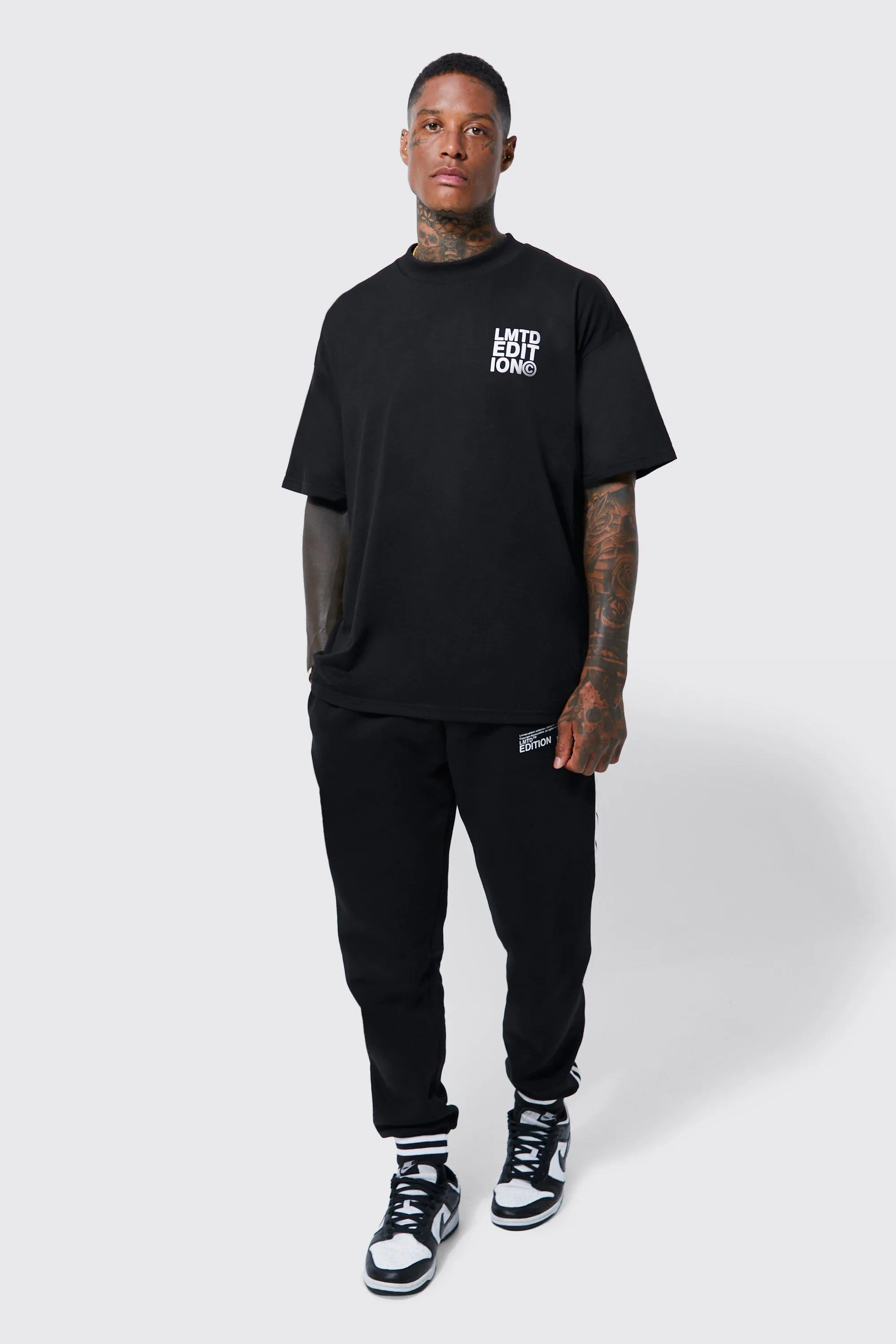 Oversized Lmtd Tape Detail T-shirt Tracksuit | boohooMAN UK