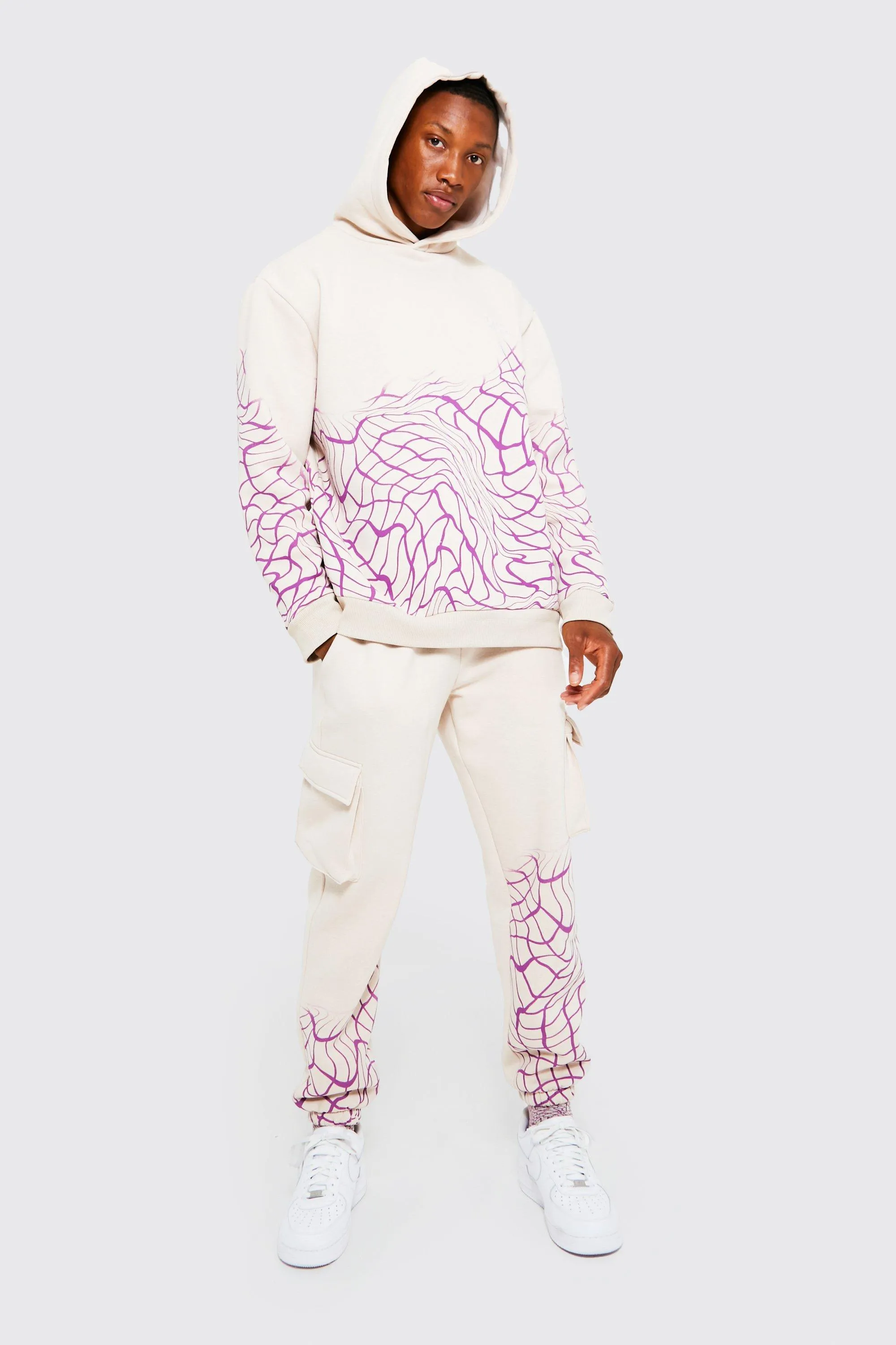 Oversized Warped Print Cargo Tracksuit