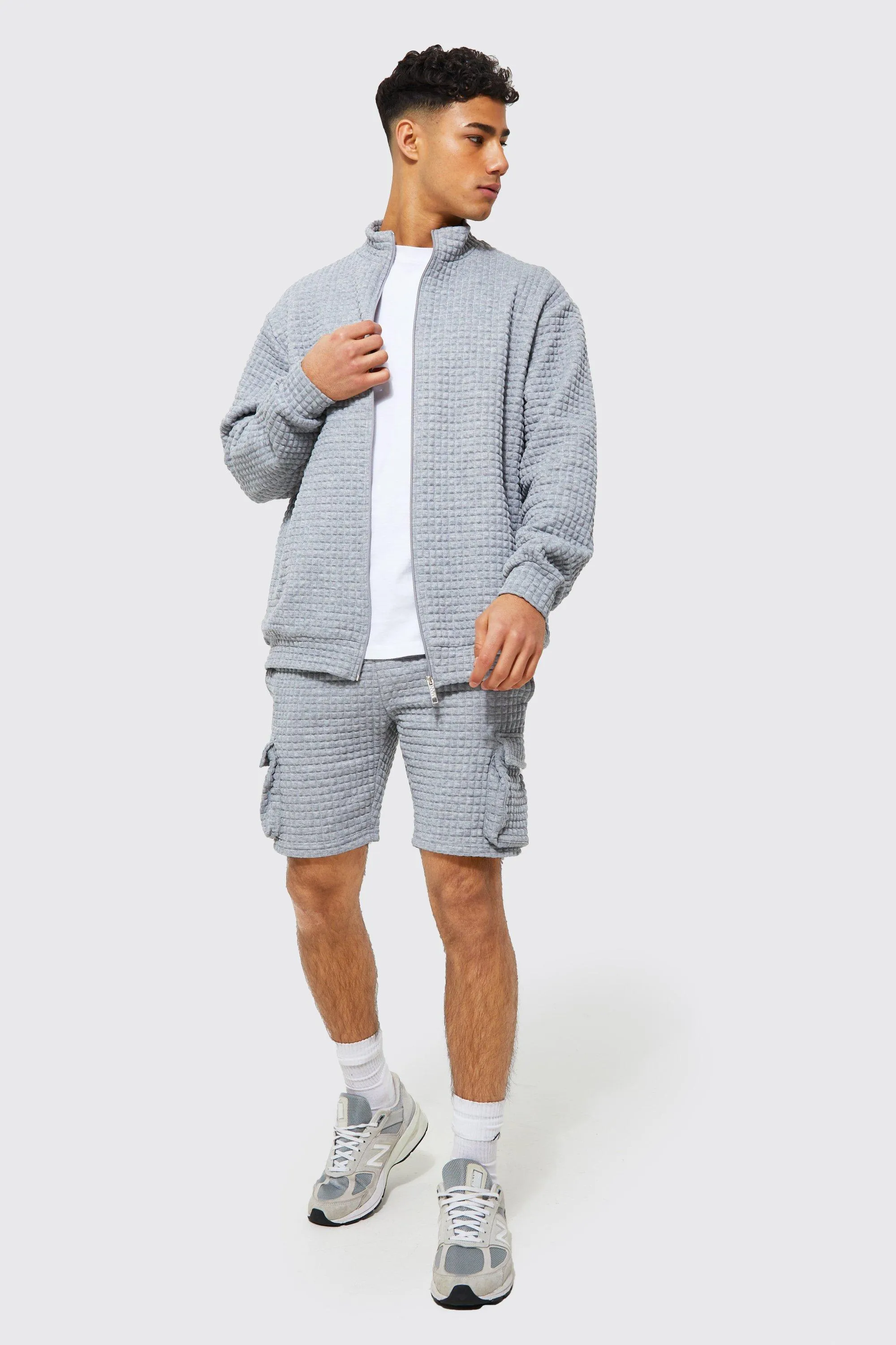 Oversized Zip Funnel Quilted Short Tracksuit | boohooMAN UK