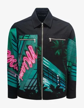 Palm Angels Black Miami Print Workwear Shirt