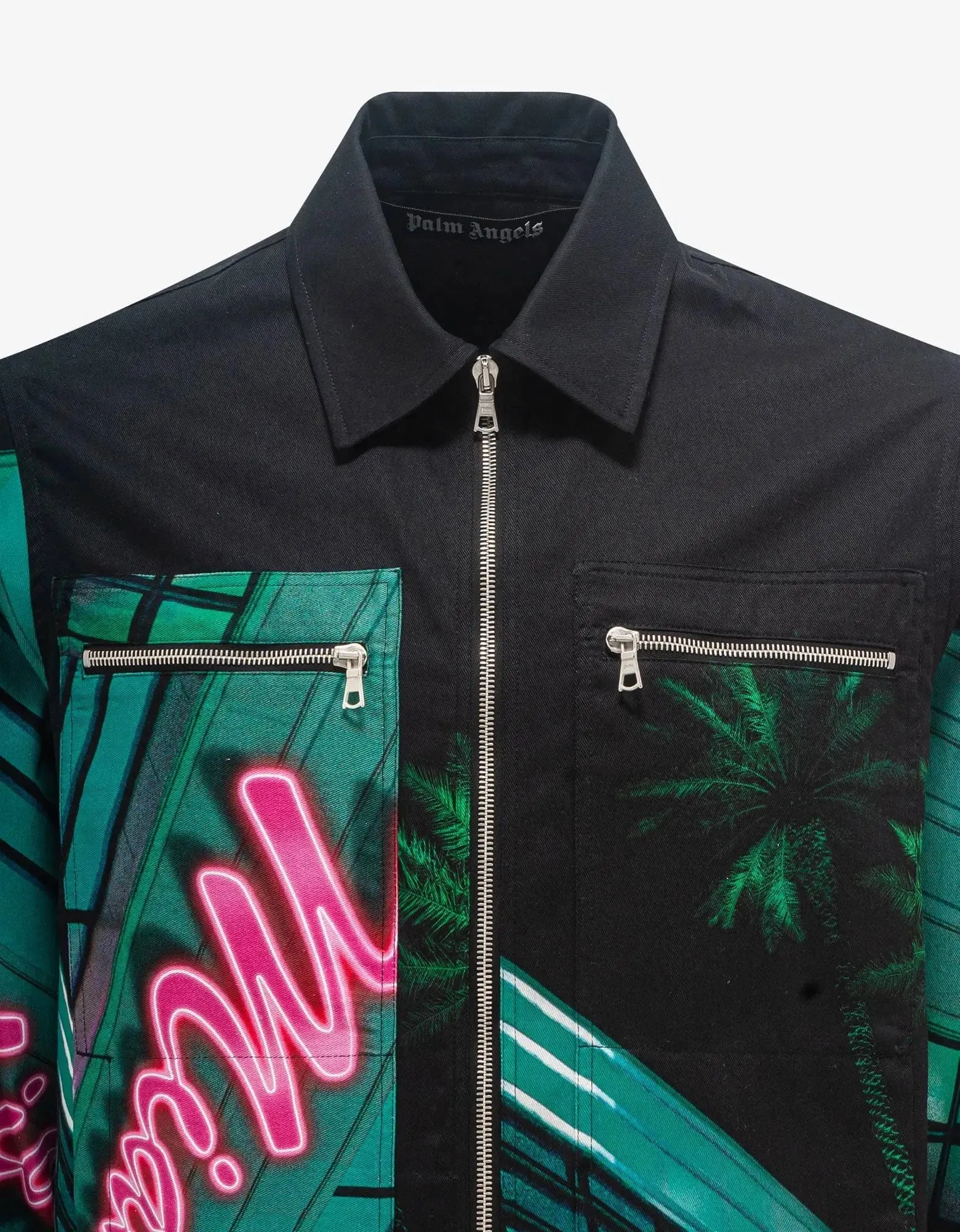 Palm Angels Black Miami Print Workwear Shirt