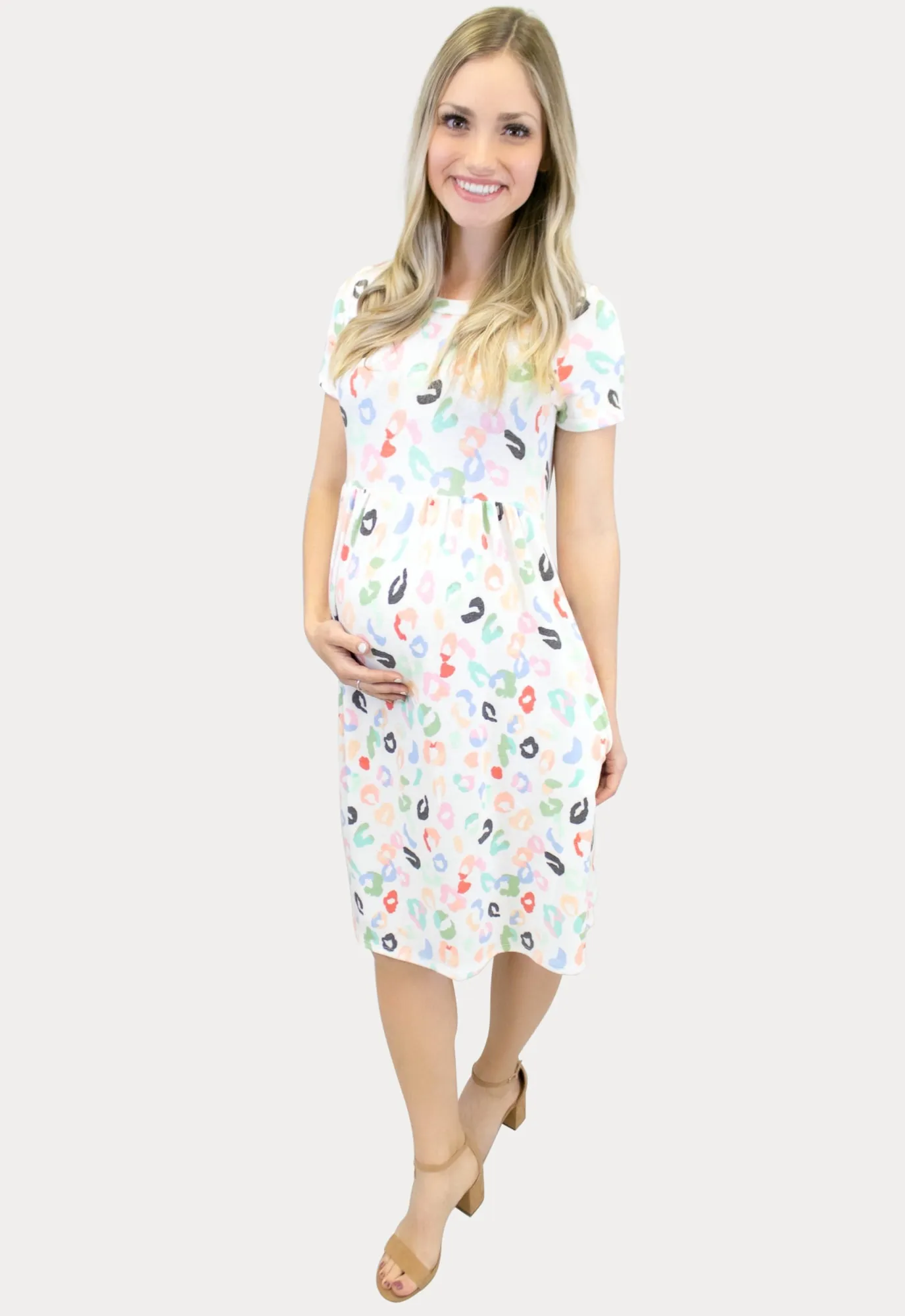 Party Print Maternity Dress in White