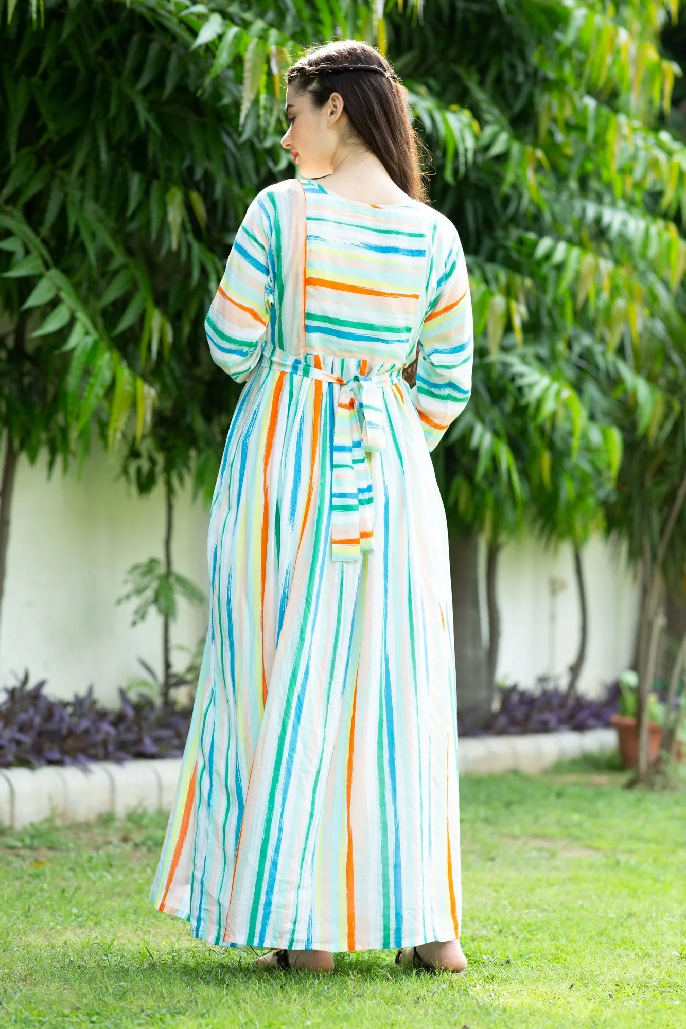 Pastel Striped Maternity & Nursing Maxi Dress