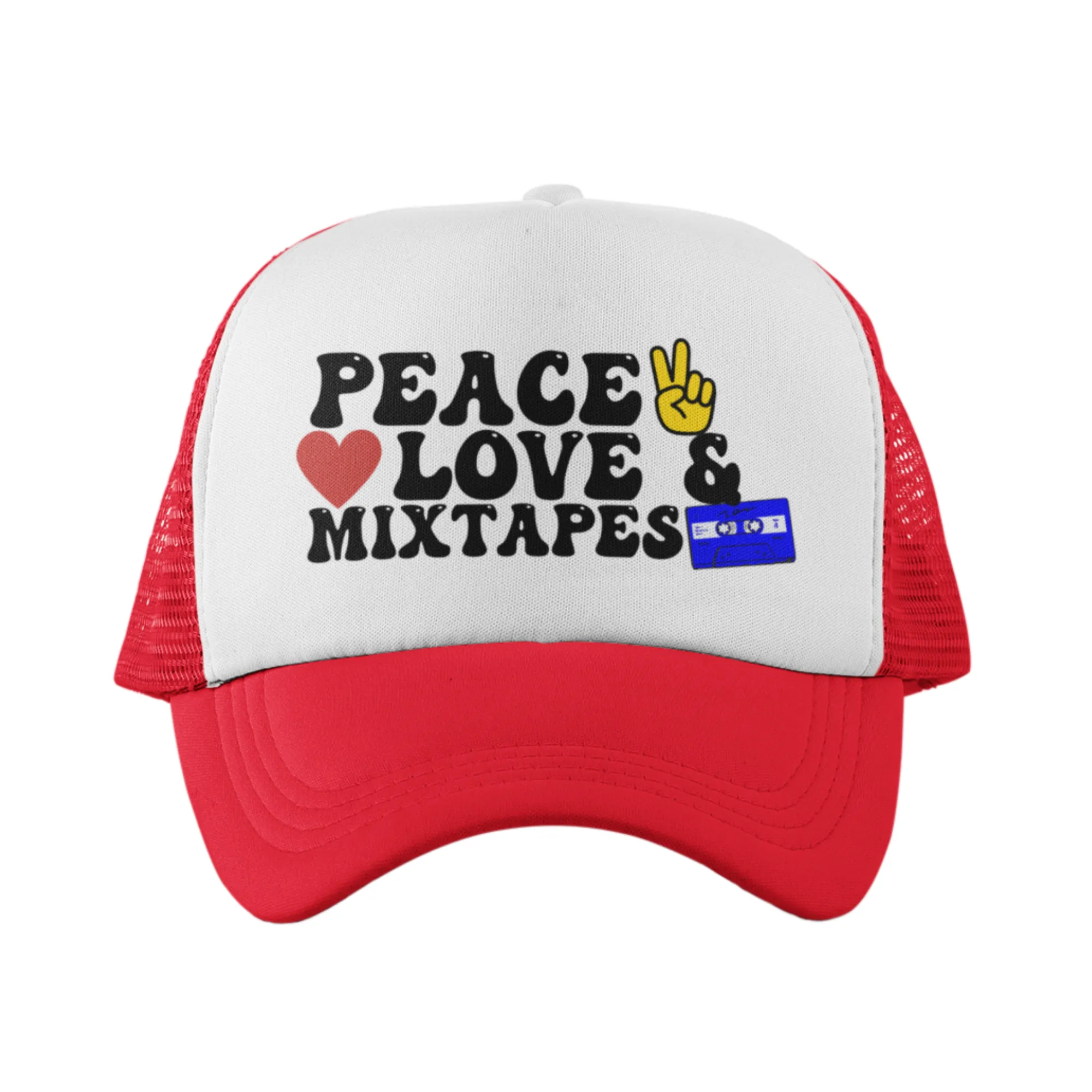 Peace, Love & Mixtapes Trucker Hat (RED)