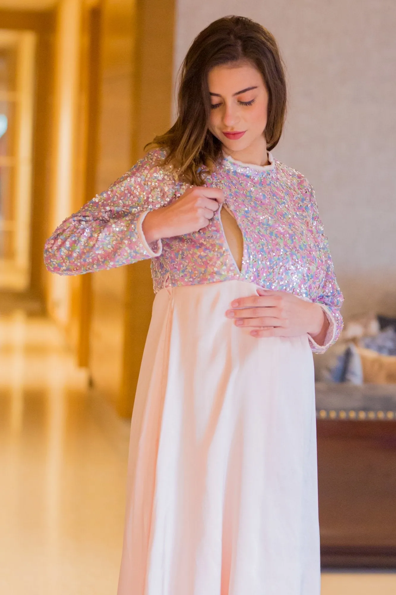 Peppy Sequin Maternity & Nursing Dress