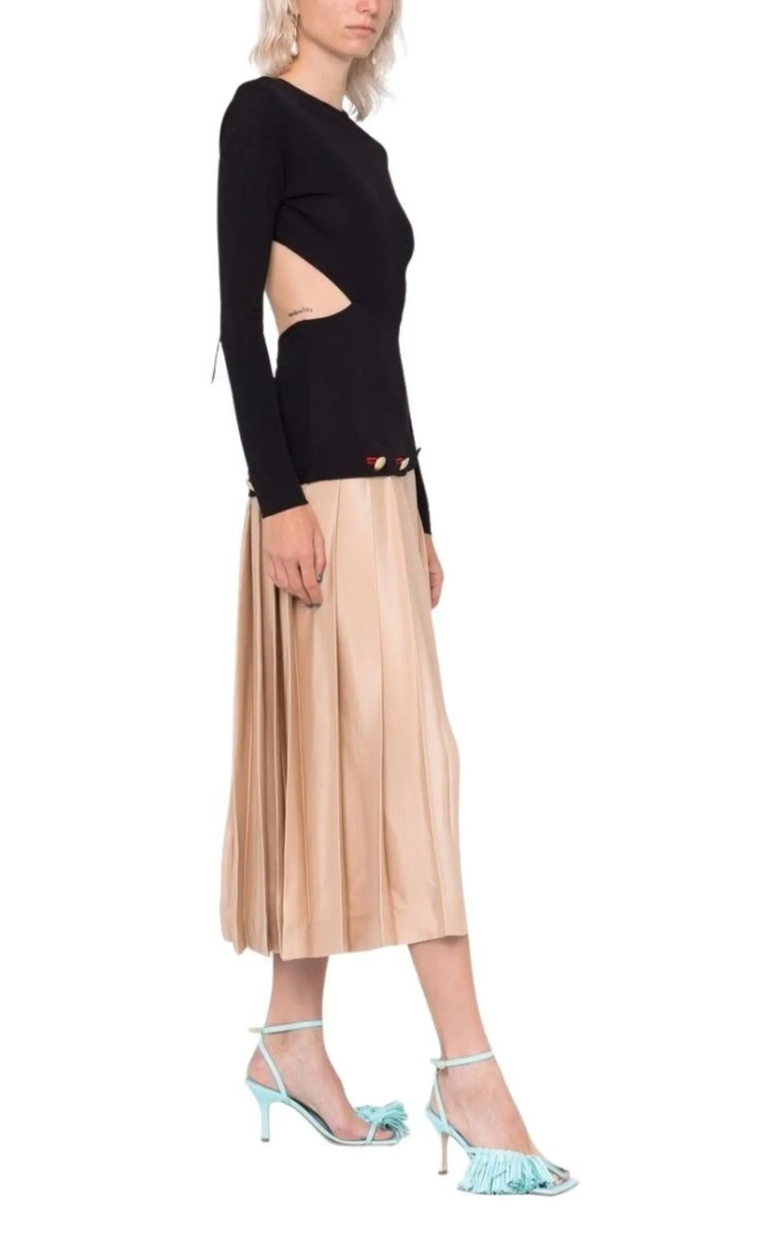 Pleated Skirt Midi Dress