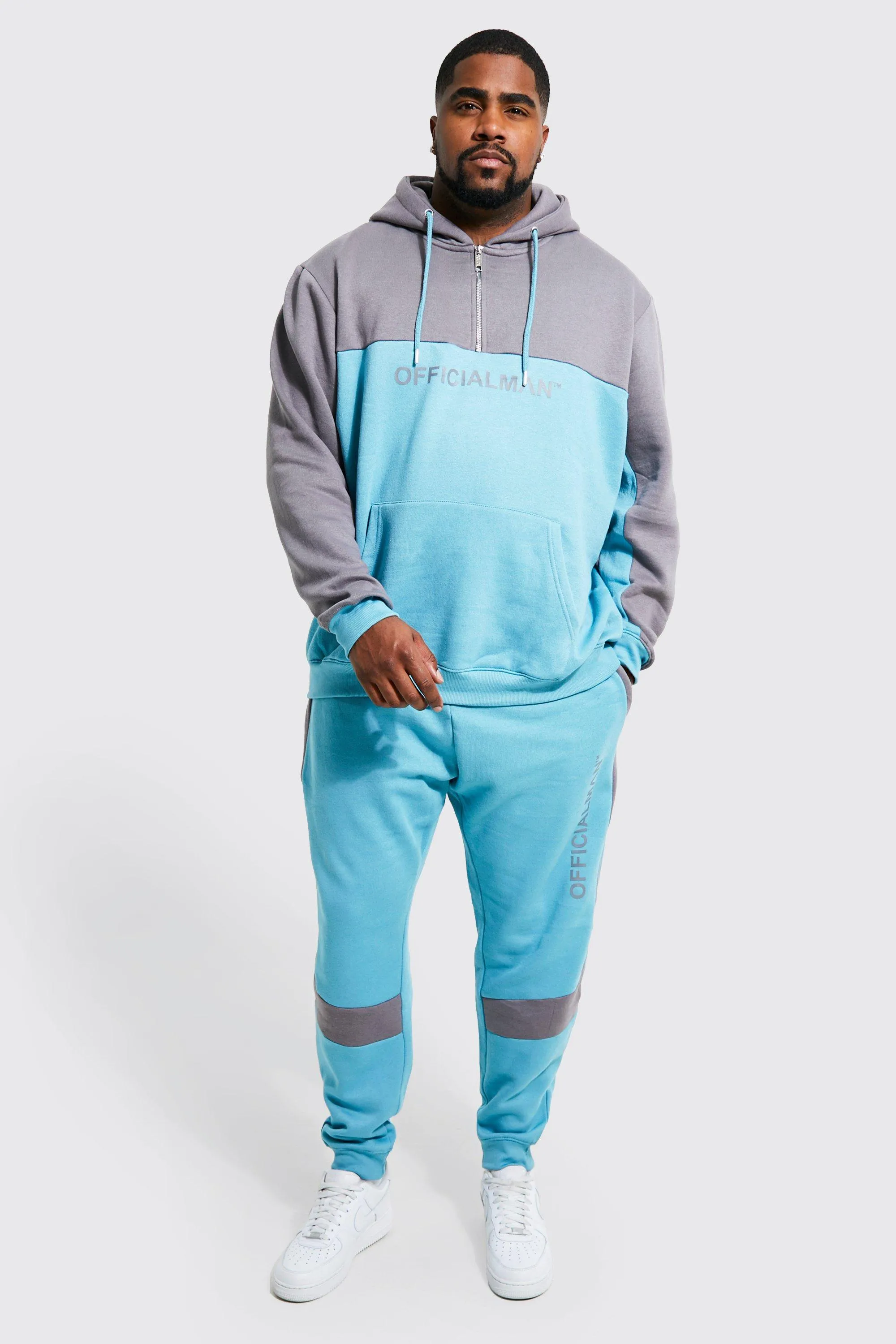 Plus 1/4 Zip Ofcl Man Colour Block Tracksuit | boohooMAN UK