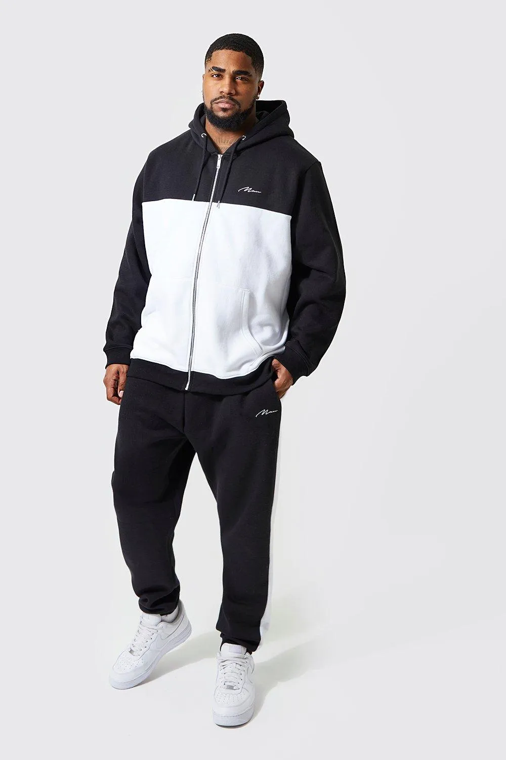 Plus Colour Block Zip Through Tracksuit | boohooMAN UK