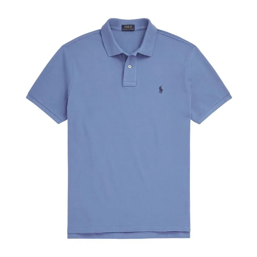 POLO RALPH LAUREN Custom Slim Fit Mesh Light Blue Polo Shirt | Menswear Online