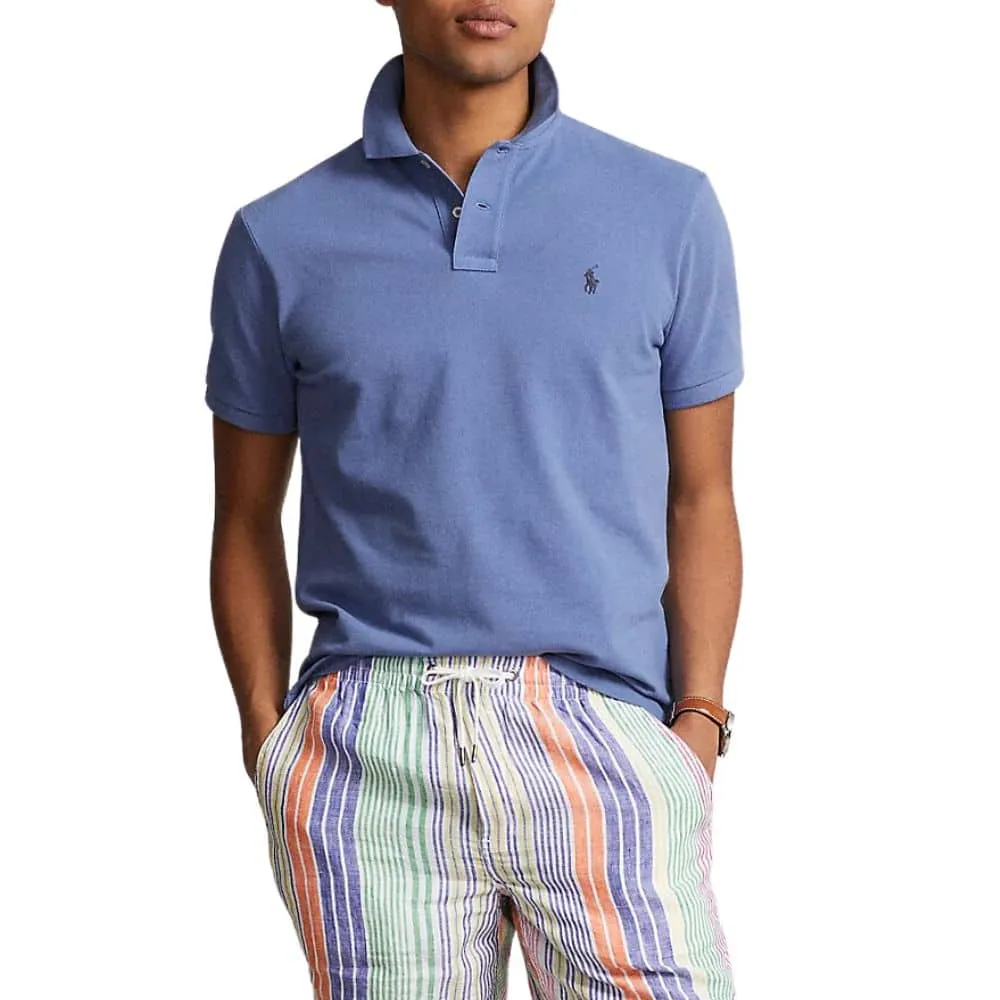 POLO RALPH LAUREN Custom Slim Fit Mesh Light Blue Polo Shirt | Menswear Online