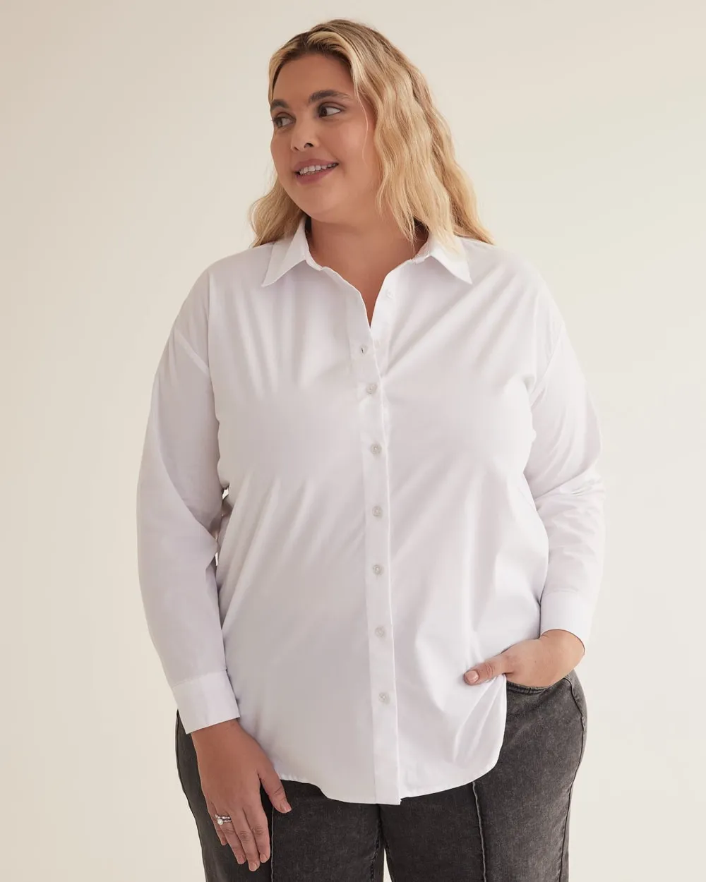 Poplin Tunic Shirt with High-Low Hem