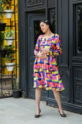 Premium Bubblegum Abstract Chic Collared Maternity Dress