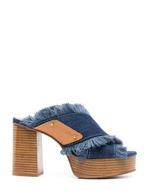 Prue high-heeled sandals, blue denim-tan